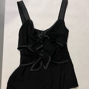 Derek Lam Black Knot-Front Camisole with White Topstitch